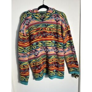 bua bua Southwestern Knit Hoodie XL Multicolor Boho Hippie Geometric Pullover